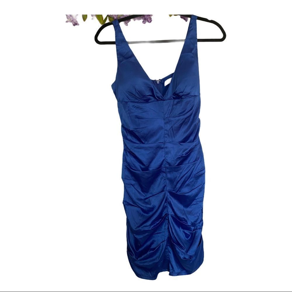 TCEC Blue Fitted Ruched Sheath Cocktail Dress